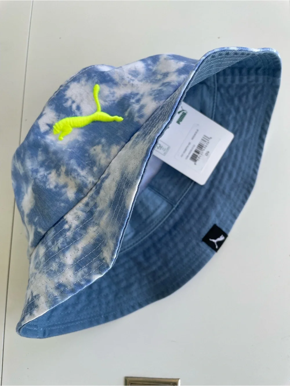 PUMA Women Blue Tie-Dye Bucket Hat with Neon Logo OS NWT